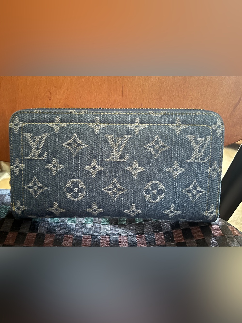 Luxury Inspired Denim Monogram Clutch - Indigo Denim